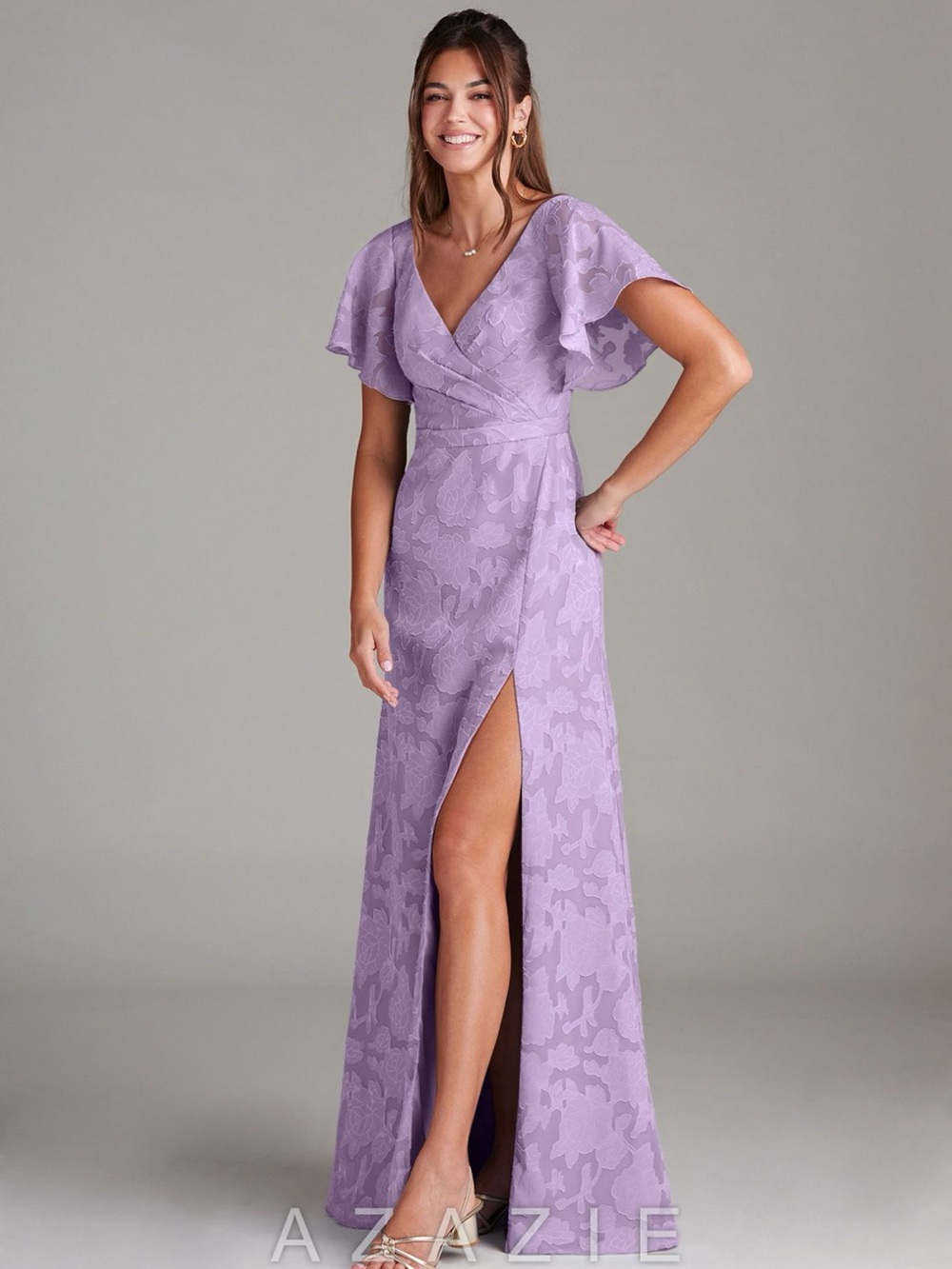 NWT Azazie Lilac Flutter-Sleeve Dress